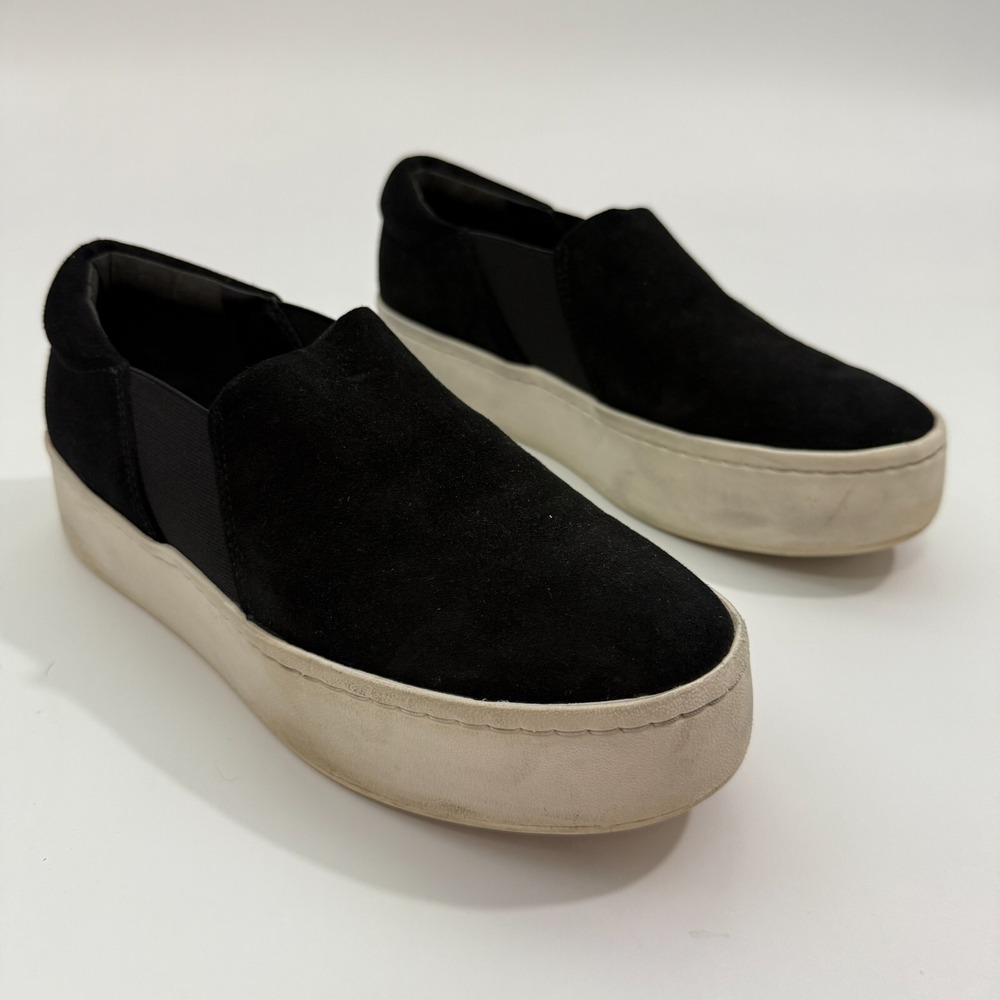 Vince Black Suede Leather Casual Slip On Platform Sneakers Sz 5M / 35 - Picture 4 of 12